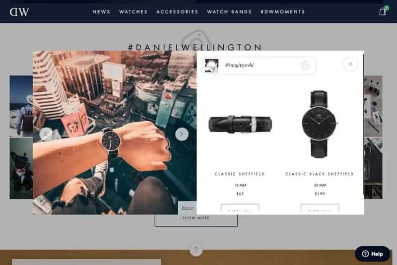 daniel wellington using customer phoos on product pages